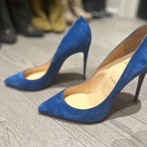 Louboutin Blue Velvet 100mm Pigalle Follies heels